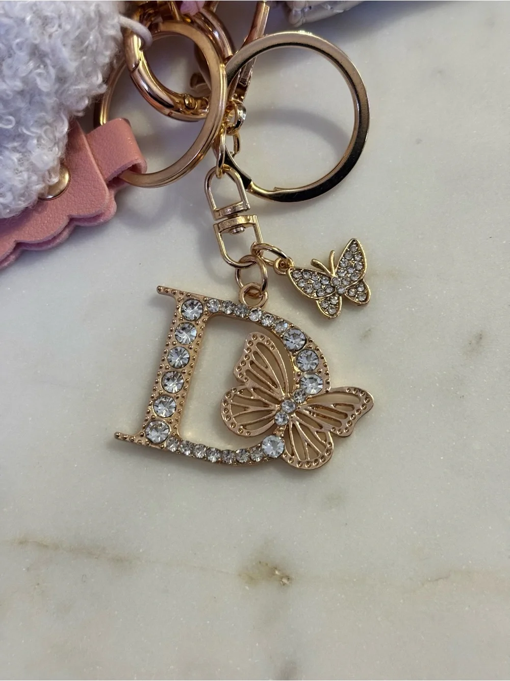 Fashion Bear Keychain Wristlet w/AUTHENTIC  DIOR Zip Pull, Ribbon, Dusty